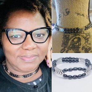 Silver Chevron Beads w/ Hematite Stone Duo Set